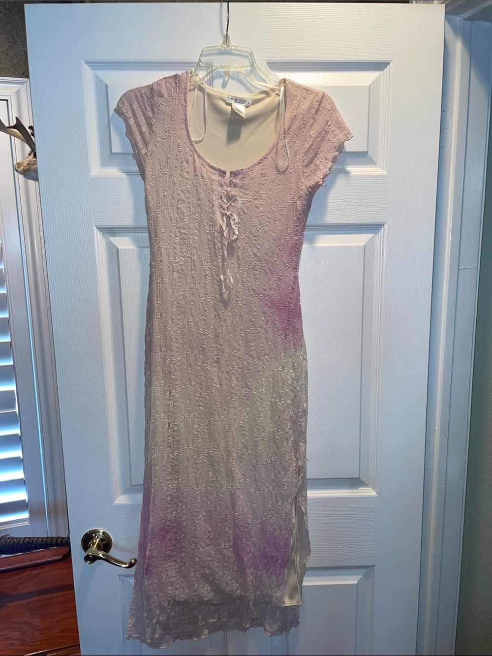 Women's Light Pink Lace Overlay Midi Dress